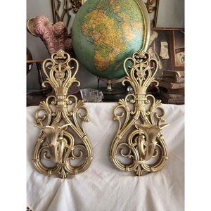 Vintage 1977 Set of 2 Dart / Home Interiors Large Wall Sconces - Faux Wicker